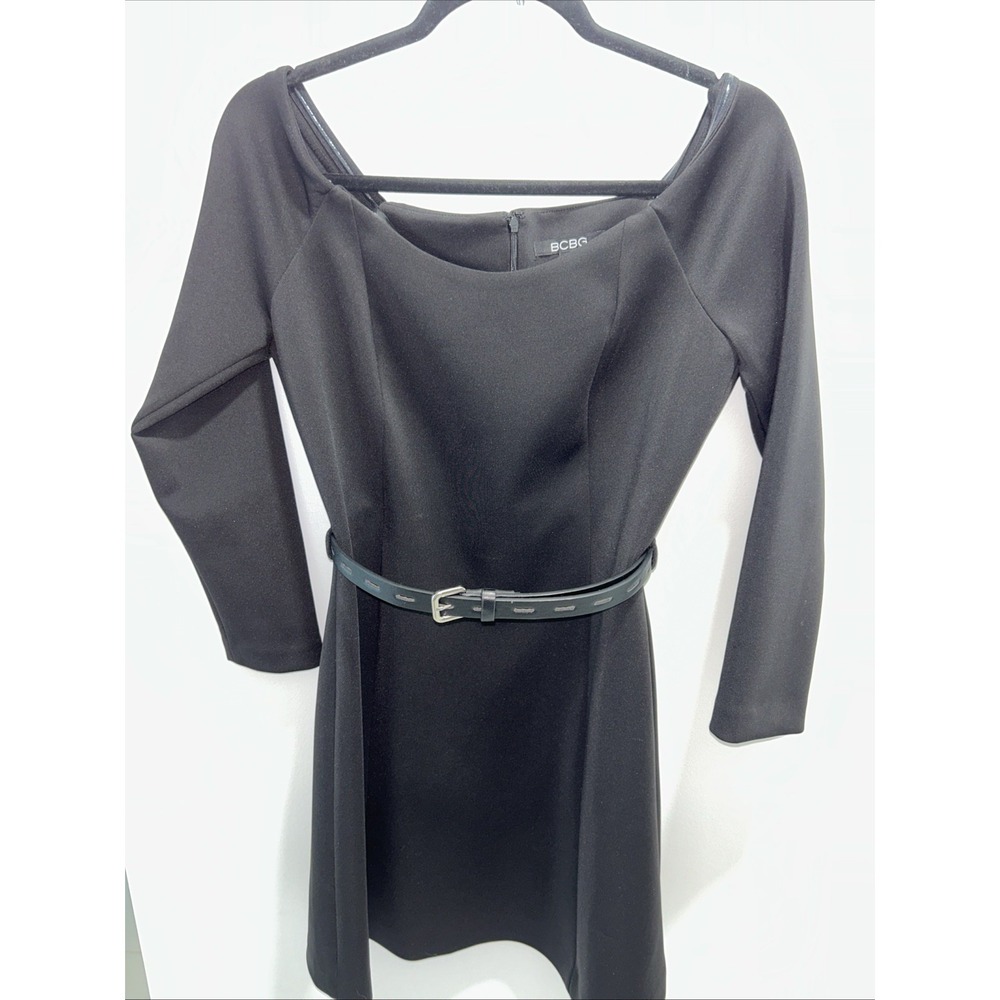 BCBG Black Classic Women's Size 8 Dress Long Sleeve Belt Oldโ Money Rich